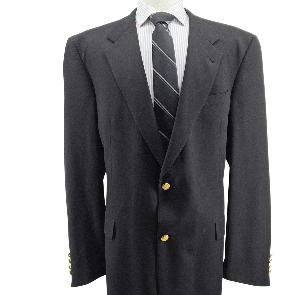 Hart Schaffner Marx Gold Button Blazer Mens 44 Black Wool‎ Single-Breasted
